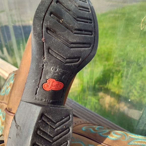 Justin Cowgirl Western Boots.Brown Teal Trim - Picture 4 of 11